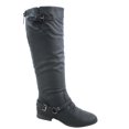 thumbnail image 1 of Coco-1 Women's Back Zipper Military Low Flat Heel Buckle Riding Knee High Boot, 1 of 2