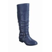 Coco-20 Women's Fashion Buckles Low Heel Round Toe Zipper Knee High Riding Boots