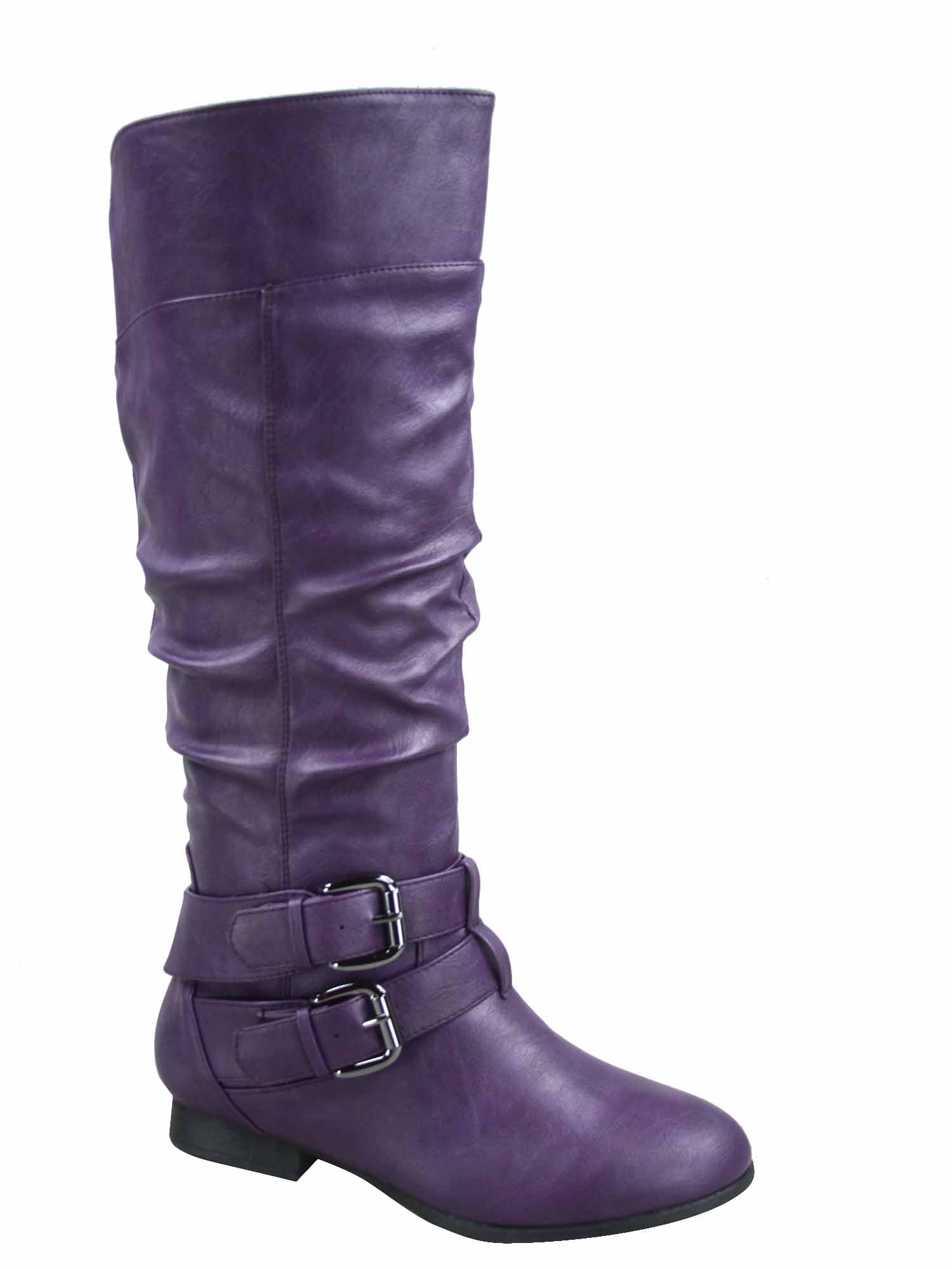 Coco-20 Women's Fashion Buckles Low Heel Round Toe Zipper Knee