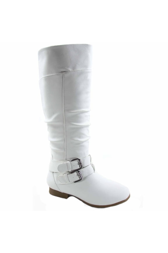 Coco-20 Women's Fashion Buckles Low Heel Round Toe Zipper Knee High Riding Boots