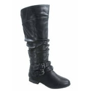 TOP MODA Coco-20 Women's Fashion Buckles Low Heel Round Toe Zipper Knee High Riding Boots