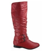TOP MODA Coco-20 Women's Fashion Buckles Low Heel Round Toe Zipper Knee High Riding Boots