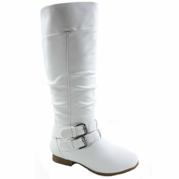 Coco-20 Women's Fashion Buckles Low Heel Round Toe Zipper Knee High Riding Boots