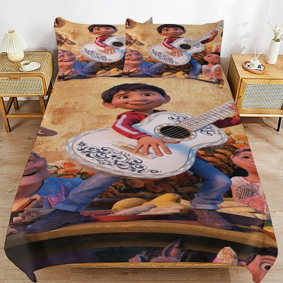 Coco 3 Piece Bedding Sets for Boys Girls Teens, Cartoon Soft Kids Duvet Cover with 2 Pillowcases, All Season Comforter Covers Bedroom Decor Gift, 90"x90"