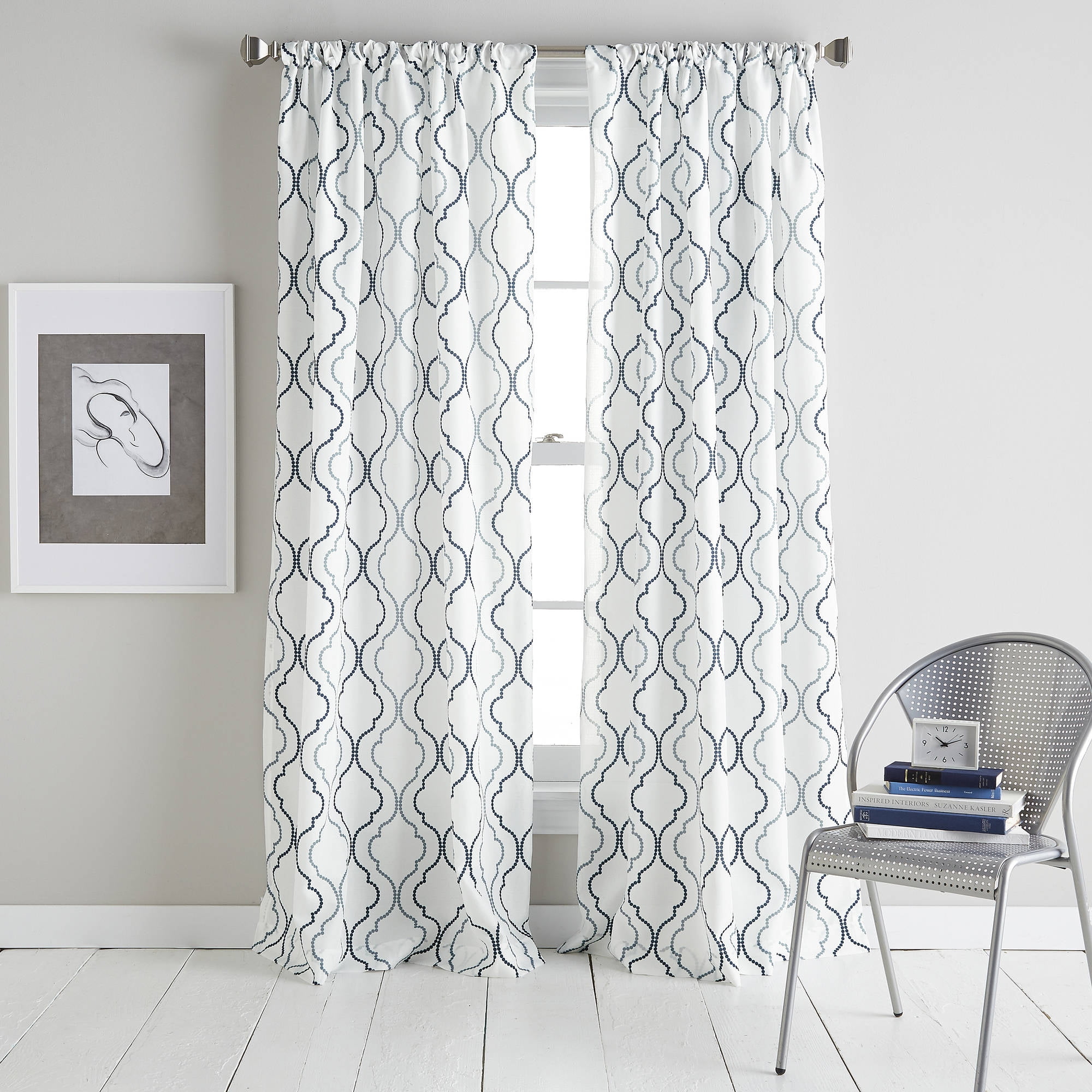 Coco 84" Blue Polyester Light-Filtering Rod Pocket Curtain Panel