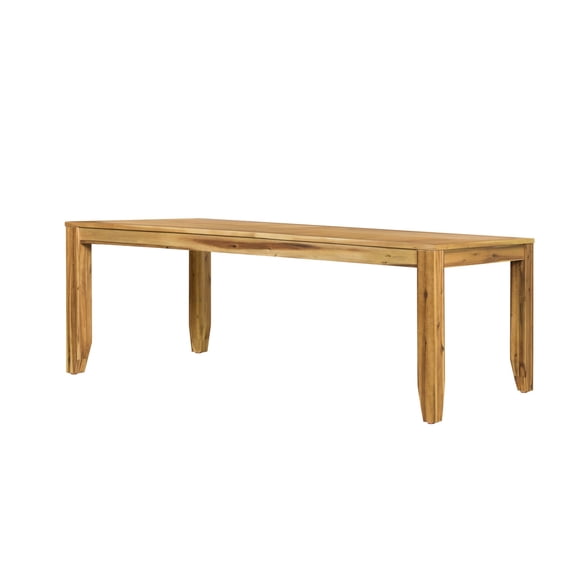 Coco 87 Inch Modern Dining Table, Acacia Wood Chamfered Block Legs, Brown