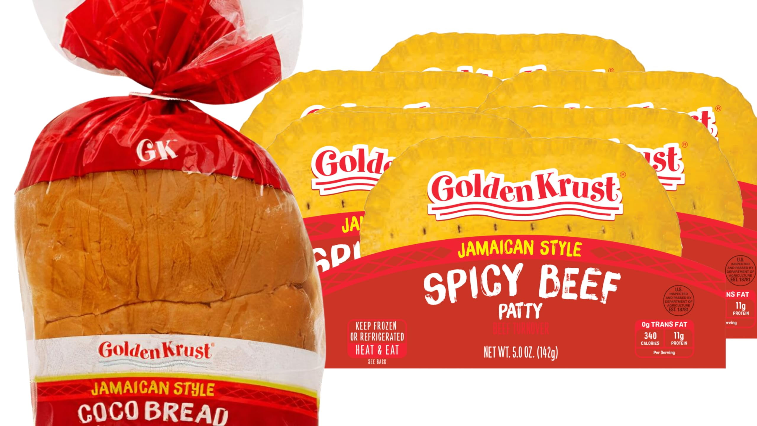 Coco Bread (4pack) + Microwavable Jamaican Patty (6pack) Combo (Spicy Beef, 6Pack)