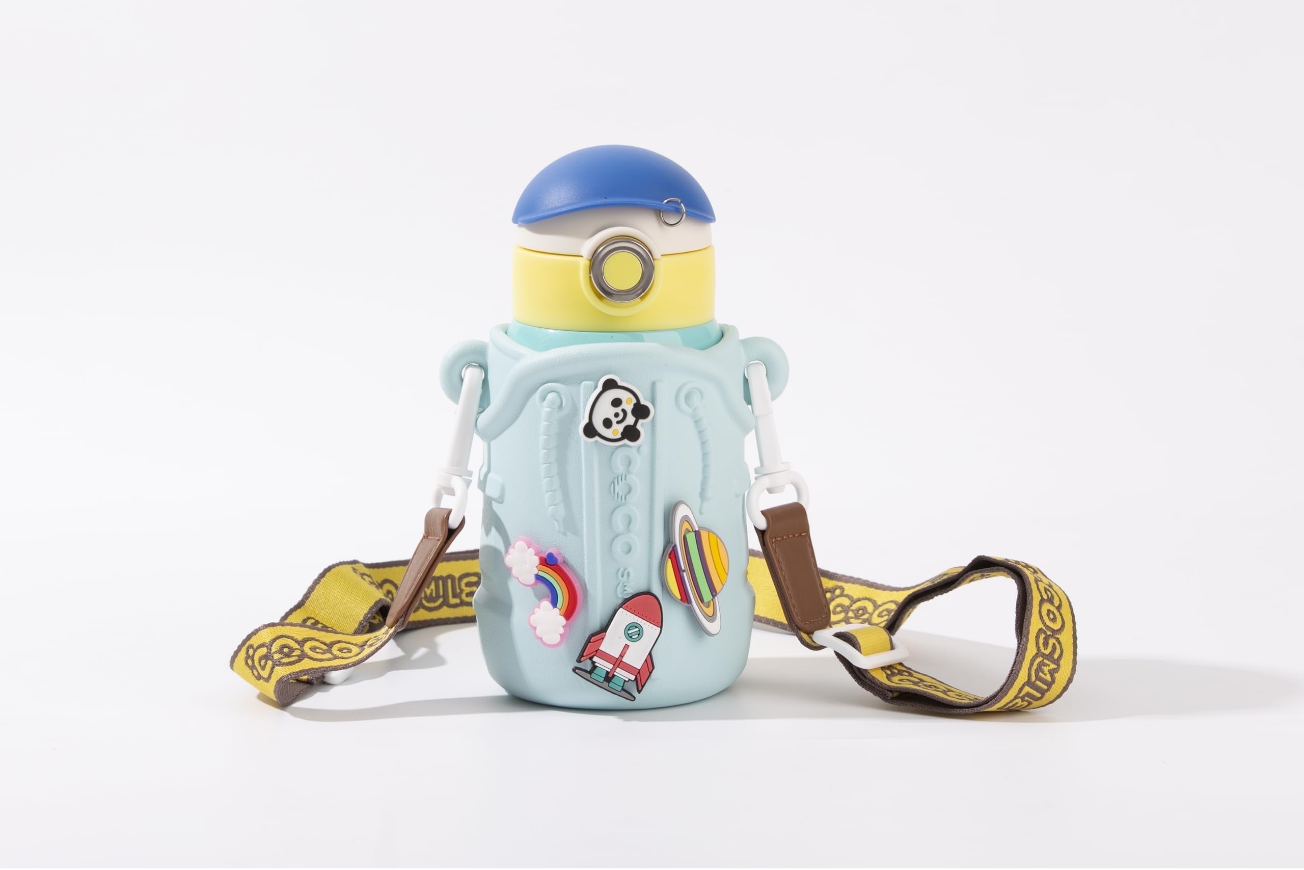 Coco Cap Fun Charm Straw Thermos Cup With Sleeve (Blue)
