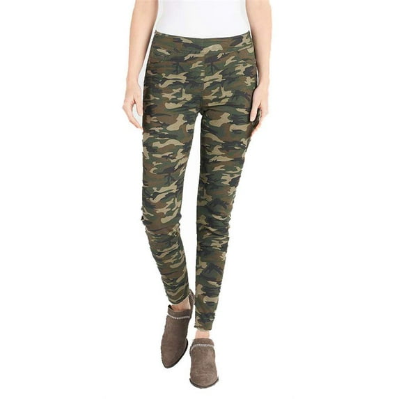 Coco + Carmen OMG Tummy-Slimming Distressed Printed Jeans (Green Camo, X-Small)