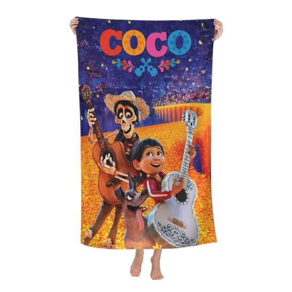 Coco Cartoon Beach Towel, 52x32 inch Absorbent Quick Dry Towels for Travel Sports, Lightweight Soft Microfiber Swim Pool Bath Towel for Adult Boys Girls