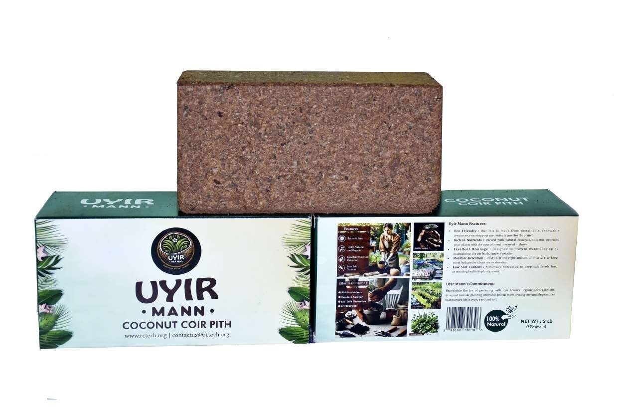 UYIR MANN Coco Coir 2 LB Brick - Premium Gardening Soil