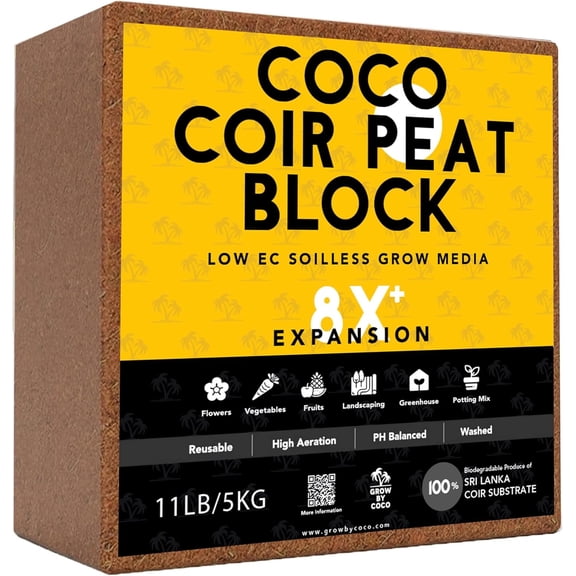 Coco Coir Brick(11lbs) - Premium Organic Coco Peat Brick for Garden Soil & Potting Mixes-Coconut Fiber Substrate Mixes with Potting Soil for Indoor Plants & Outdoor Plants -19 Gallons