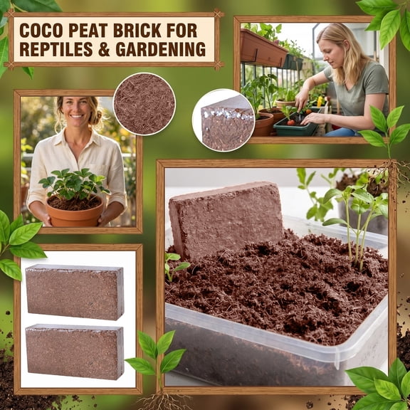 Coco Coir Brick Compressed Coconut Soil for Planting | Reptile Bedding for Vegetable Gardening | Expandable Growing Medium for Indoor Planting | 1 Pack