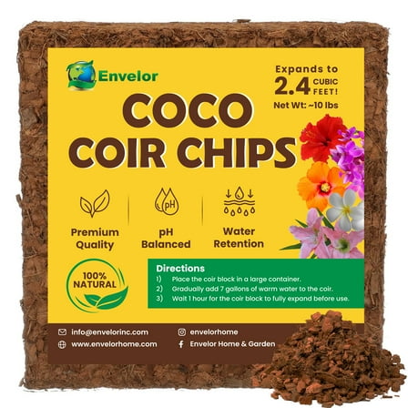 Coco Coir Chips Envelor 2.4 Cubic Feet Compressed Coconut Coir Bricks 10 lb. Natural Substrate for Indoor Outdoor Coco Chips for Plants Orchid Bark Coco Coir Brick Plant Soil Indoor Potting Mix