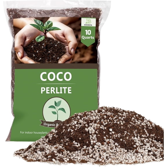 Coco Coir Perlite Mix - Retain Moisture, Improve Drainage & Aeration - Coco Peat Perlite Potting Mix, Loose Organic Potting Soil for Indoor Plants, 10 Quarts