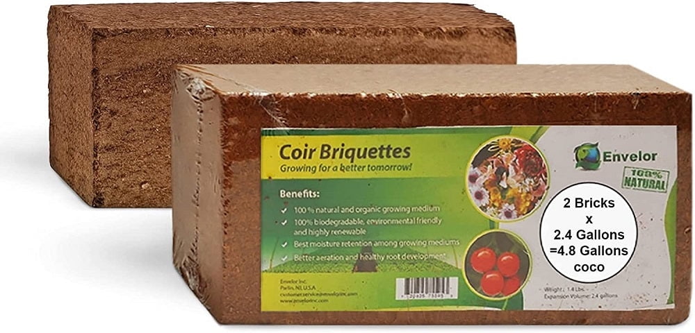 Coco Coir for Plants 2-Pack Envelor 2.4 Gallons Compressed Coconut Coir ...