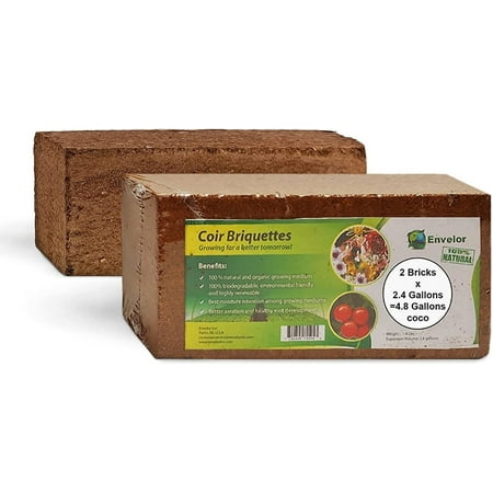 Coco Coir for Plants 2-Pack Envelor 2.4 Gallons Compressed Coconut Coir Bricks 10 lb. Organic Coconut Coir Bulk Low EC pH Balanced Natural Coco Peat for Indoor and Outdoor Gardening Potting Soil
