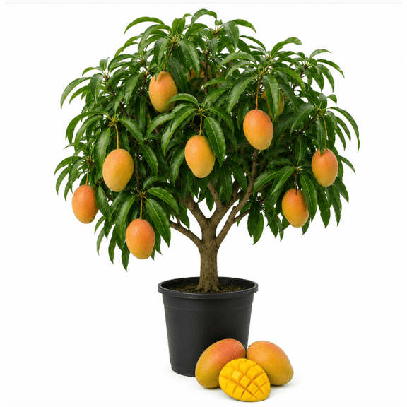 Coco Cream Mango Tree Live Plant 14-16 Inch Tall, Tropical Fruit Tree for Container and Outdoor Growing