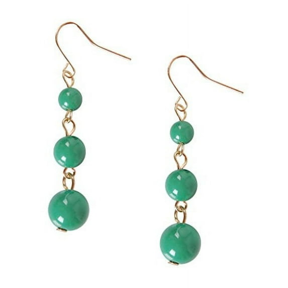 Coco Dangles - Mini Round Beaded Ball Dangling Drop Earrings by Humble Chic NY, Green Triple Dangle, Kelly, Gold-Tone