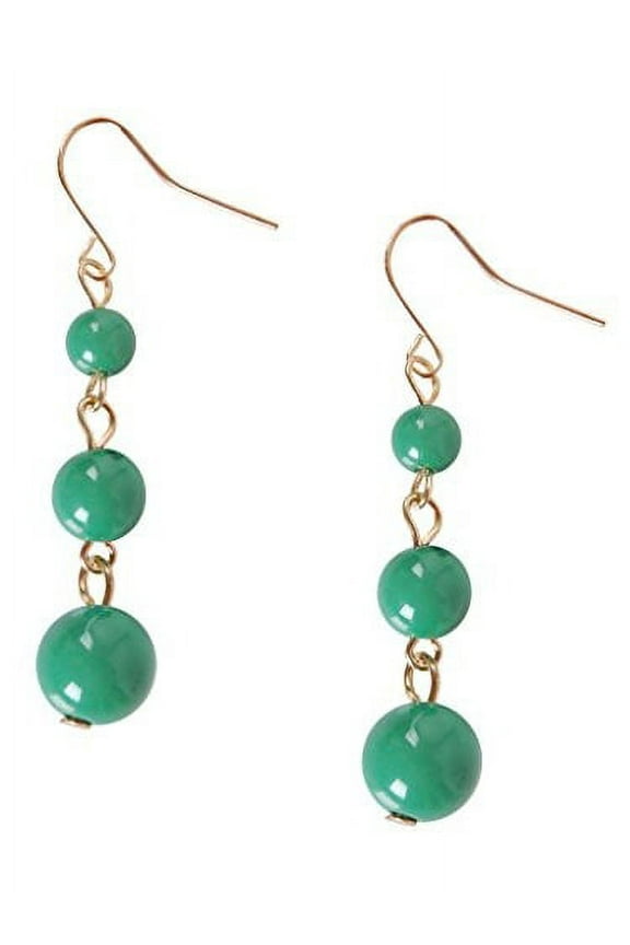 Coco Dangles - Mini Round Beaded Ball Dangling Drop Earrings by Humble Chic NY, Green Triple Dangle, Kelly, Gold-Tone