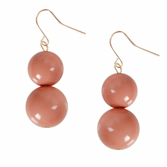 Coco Dangles - Mini Round Beaded Ball Dangling Drop Earrings by Humble Chic NY, Rose Large Double Drop, Light Pink, Blush