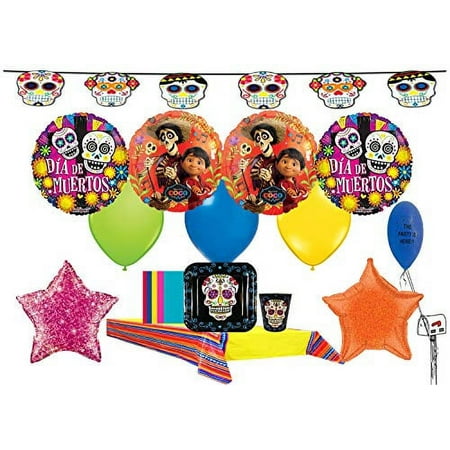Coco Day of The Dead Party Pack for 16 Guests with Balloons