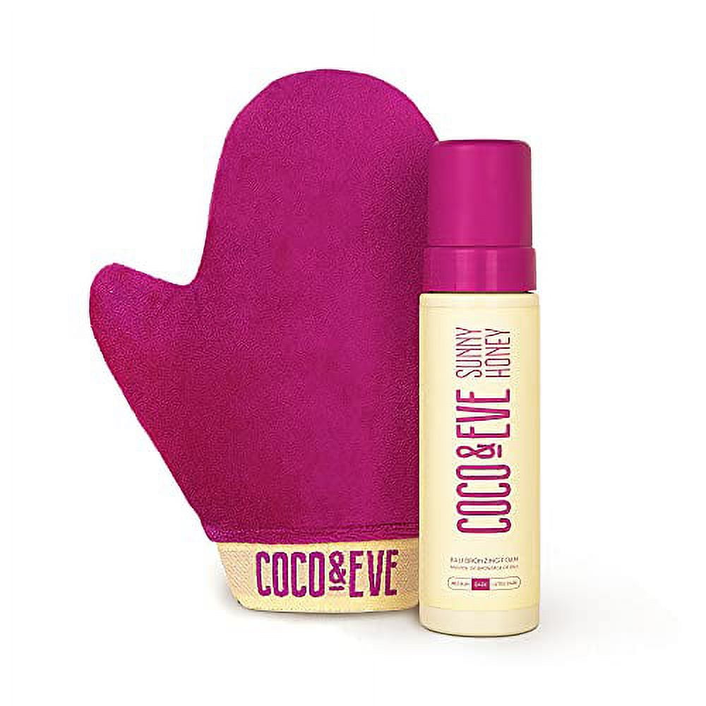 Coco & Eve Self Tanner Mousse Kit - All Natural Sunless Tanning Mousse (Dark) | Instant Self Tanning Lotion with Bronzer & Self Tanning Mitt Applicator | Sunny Honey Bali Bronzing Kit
