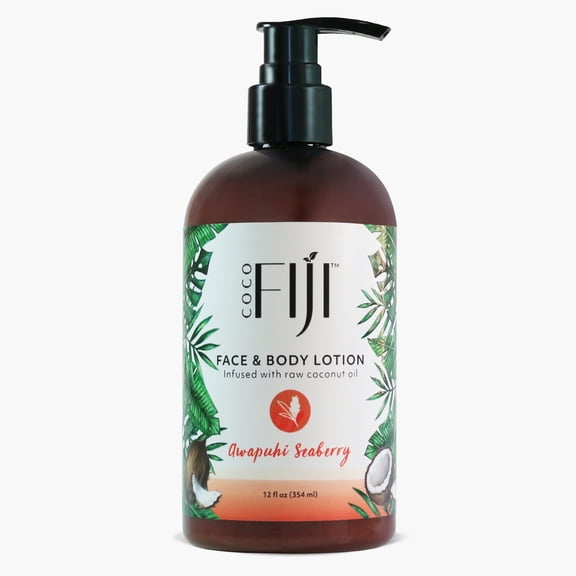Coco Fiji Face & Body Lotion Infused With Coconut Oil | Lotion for Dry Skin | Moisturizer Face Cream & Massage Lotion for Women & Men | Awapuhi Seaberry 12 oz, Pack of 1