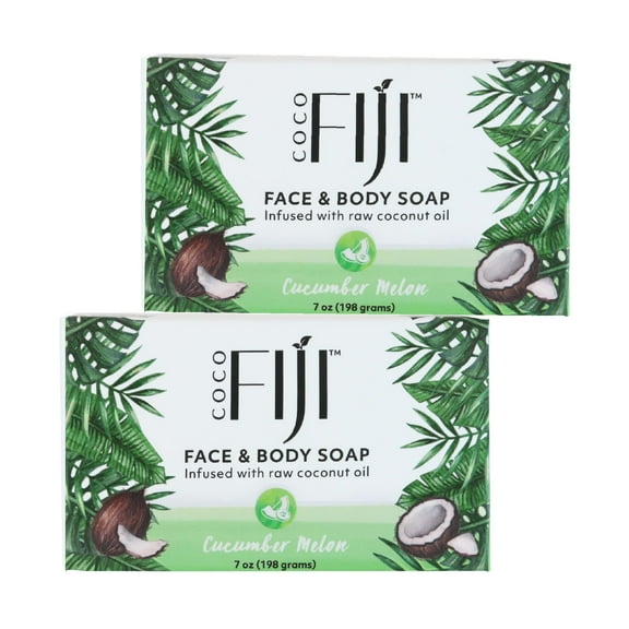 Coco Fiji Alcohol-Free Beauty Bar with Organic Coconut Oil, Cucumber Melon, 7 oz