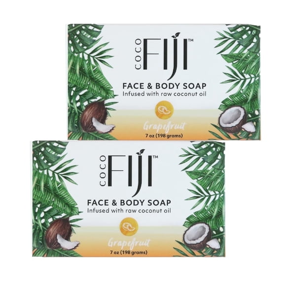 Coco Fiji Soap Bar for Face and Body Infused With Organic Coconut Oil, Grapefruit, Essential Oil, Natural Soap for Moisturizing & Pore Purifying Skin, 7 oz,Pack of 2