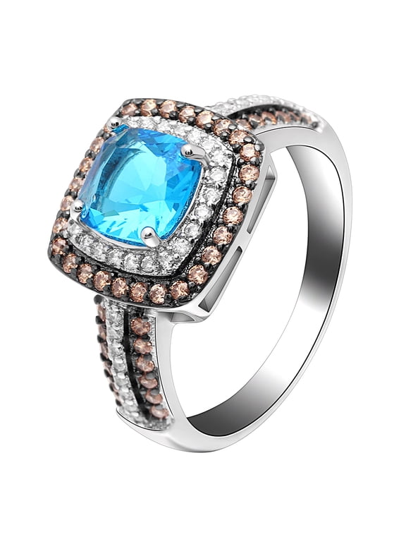 Coco Halo Engagement Ring Women Chocolate Blue Cz Ginger Lyne Collection