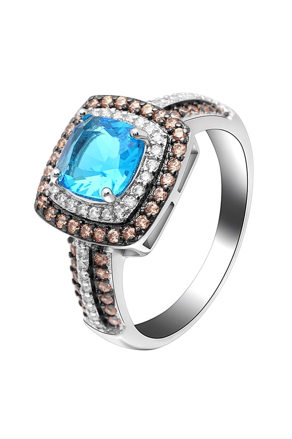 Coco Halo Engagement Ring Women Chocolate Blue Cz Ginger Lyne Collection