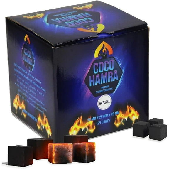 Coco Hamra* Natural Coconut Shell Charcoal Cube- 125 Pcs Multipurpose Coals BBQ - Made from Natural Coconut Incense Briquettes | Made in Indonesia | 26mm Charcoal Incense Cube| 2KG