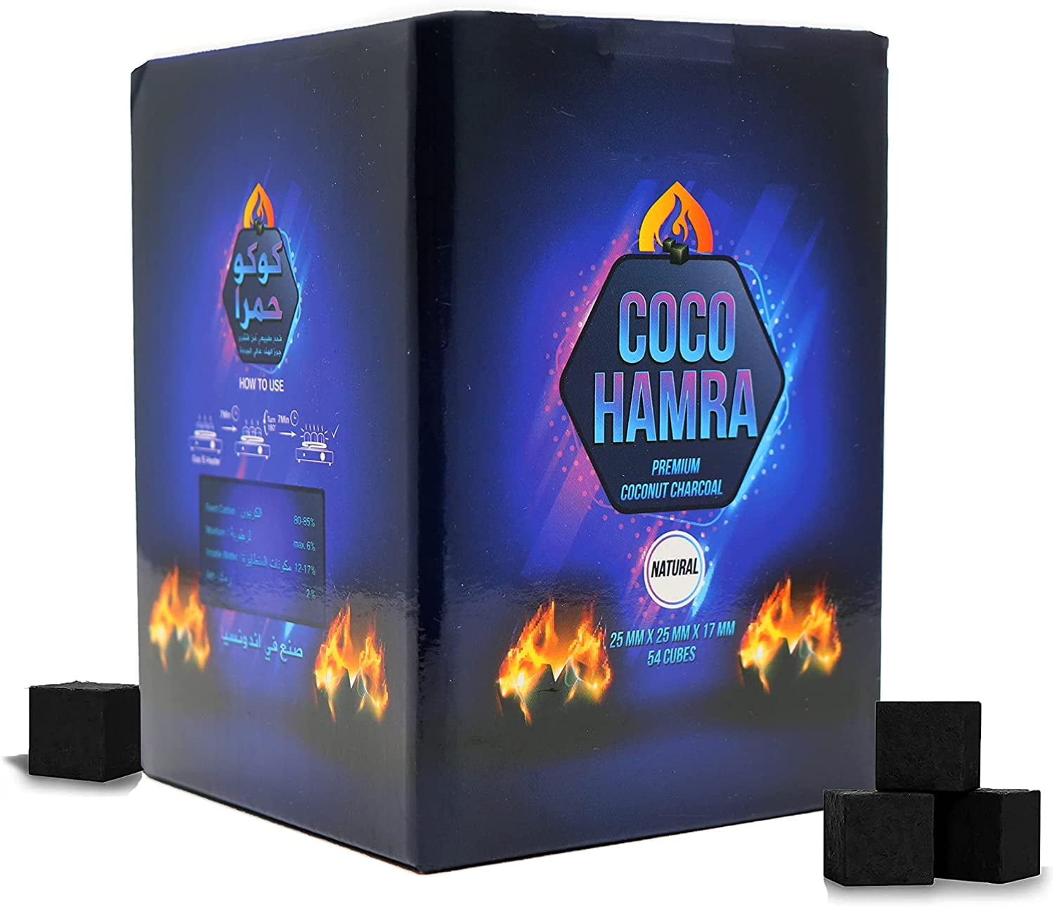 Coco Hamra* Natural Coconut Shell Charcoal Cubes 54pcs Coals Made