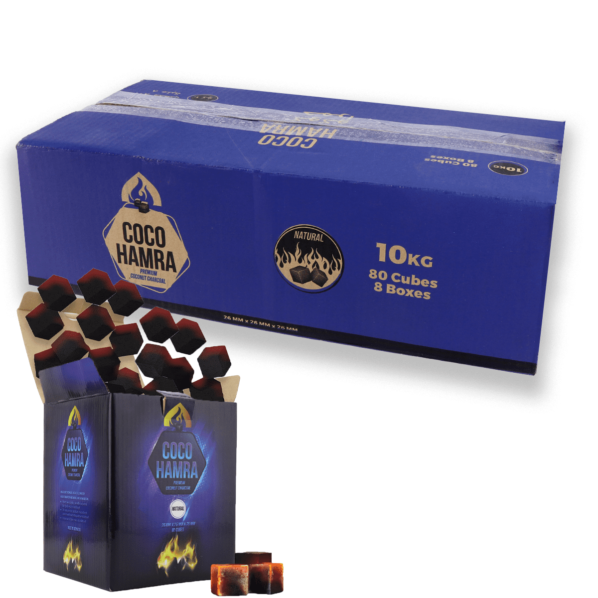 Coco Hamra* Natural Coconut Shell Charcoal Cubes - 6400pcs Coals - Made from Natural Coconut Incense Briquettes | Made in Indonesia | 26mm Charcoal Incense Cubes| Master case 10KG