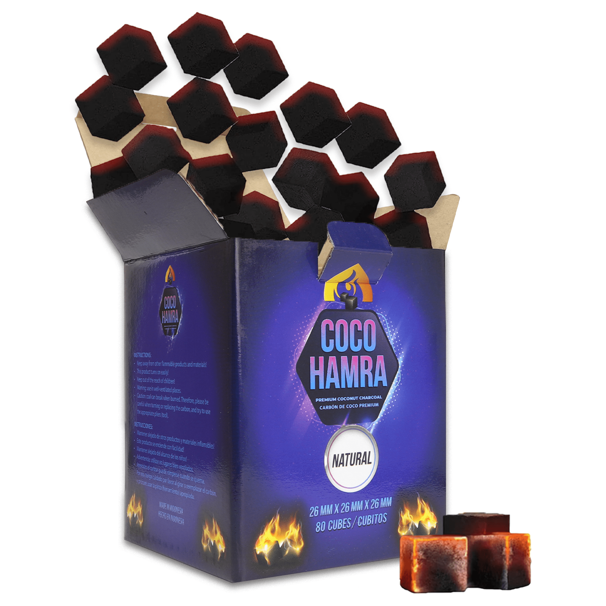 Coco Hamra* Natural Coconut Shell Charcoal Cubes 80pcs Coals Made from Natural Coconut
