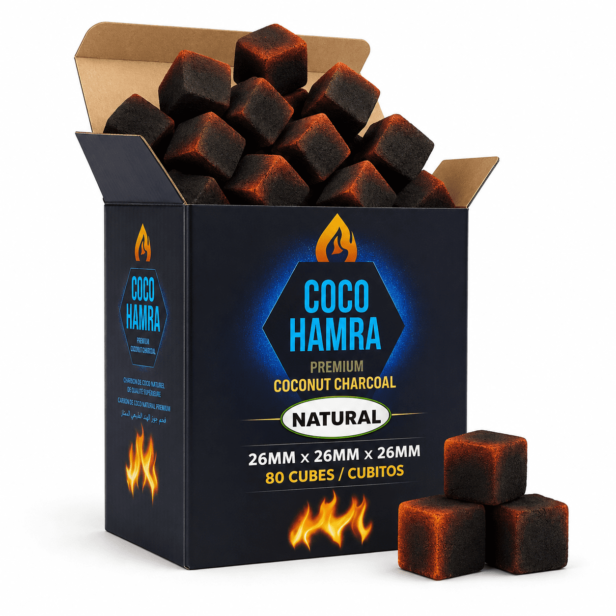 Coco Hamra Original Natural Coconut Shell Charcoal Cubes - 80pcs
