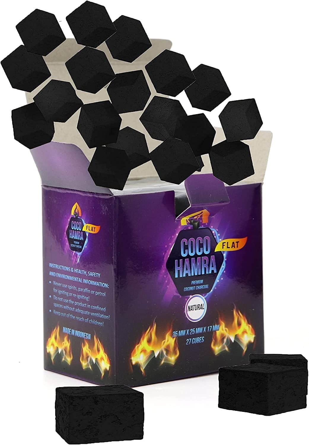 Coco Hamra Coconut Shell Charcoal Flat 25mm Cubes, 27pcs, Long Burning ...