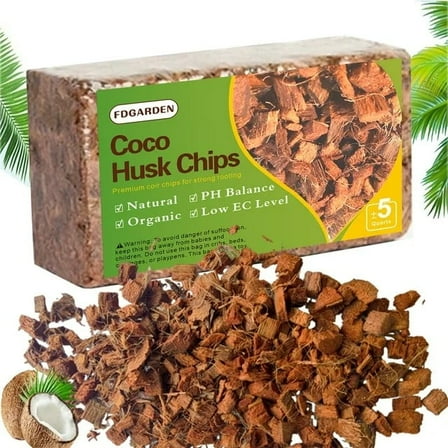 Coco Husk Chips Coconut Substrate for Garden Potting Soil Coconut Brick for Indoor Outdoor Flowers Plants Compressed Low EC Coco Husk Mulch for Garden Coconut Substrate for Reptiles- 1 lb