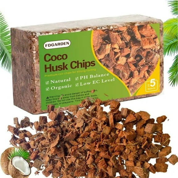 Coco Husk Chips Coconut Substrate for Garden Potting Soil Coconut Brick for Indoor Outdoor Flowers Plants Compressed Low EC Coco Husk Mulch for Garden Coconut Substrate for Reptiles- 1 lb