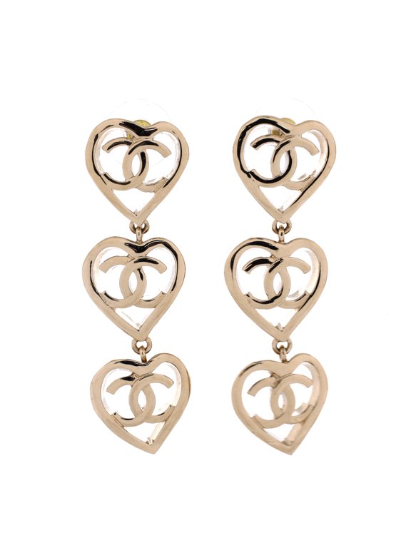 Coco In Love Triple Heart CC Drop Earrings Metal By Rebag