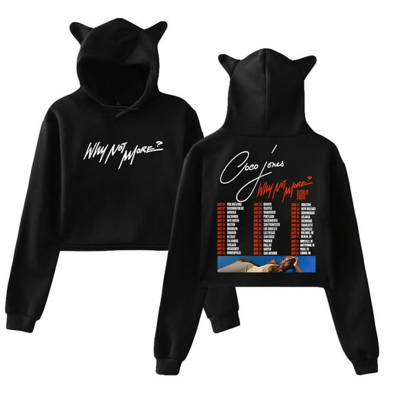 Coco Jones Why Not More World Tour Hoodie Cat Ears Hooded Sweatshirt Long Sleeve Crop Top Women's Clothes