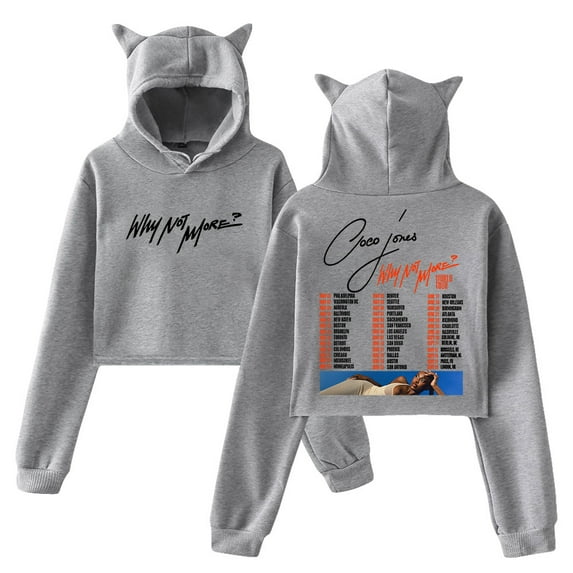 Coco Jones Why Not More World Tour Hoodie Cat Ears Hooded Sweatshirt Long Sleeve Crop Top Women's Clothes
