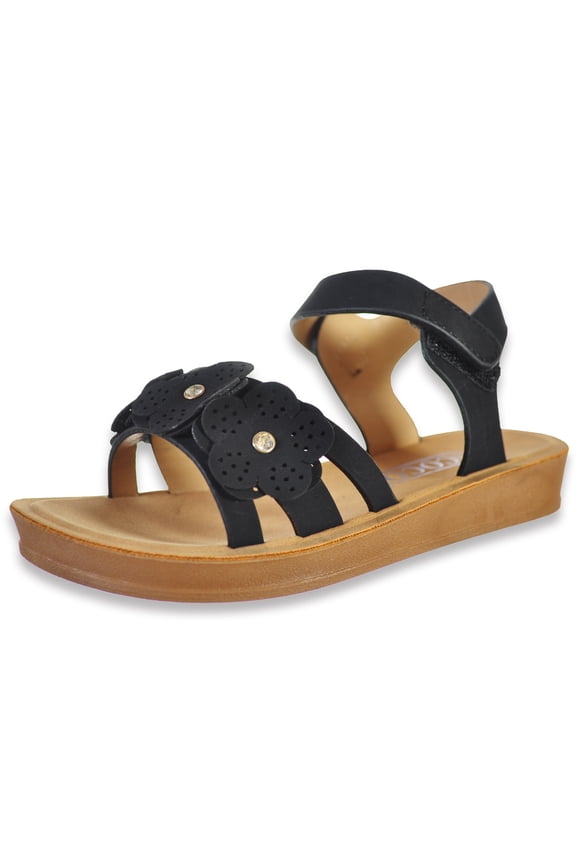 Girls' Flower Strap Sandals Color: black Size: 5 toddler