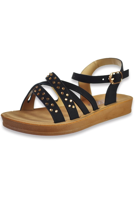 Girls' Rhinestone Strap Sandals Color: black Size: 13 youth