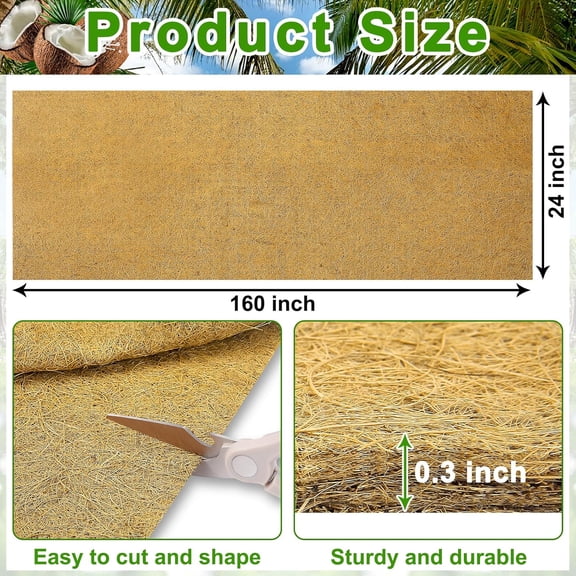 Coco Liner Roll 24x160 Inch, Natural Coconut Liners for Planter Flower Basket, Thick Coco Fiber Mat for Hanging Basket, Garden Decoration, Animal Pet Pads, Reptile Carpet