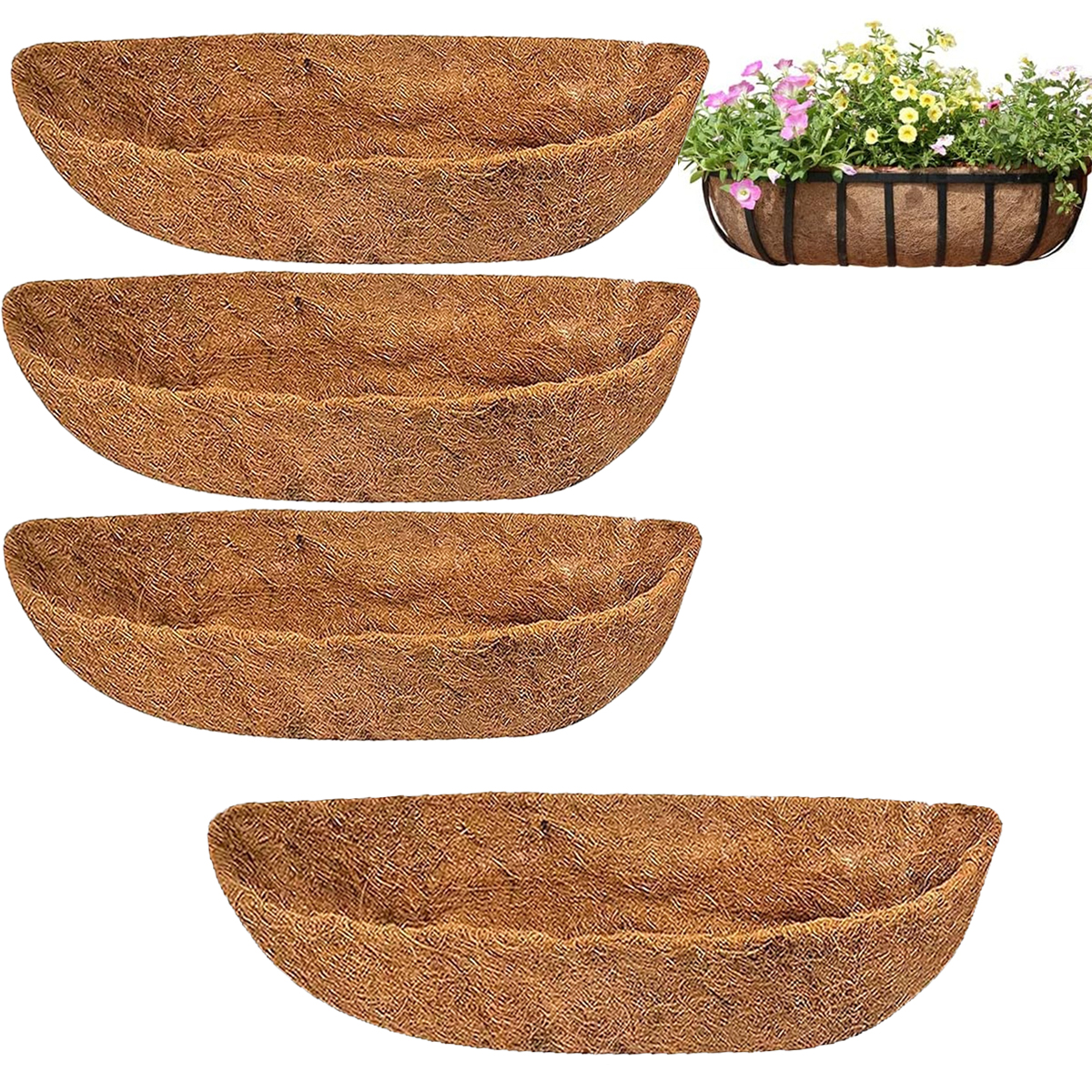 Coco Liners for Planters Yahome 4 Pcs 36" Natural Coconut Fiber Replacement Liners, Liners for Wall Basket Planters Trough Coconut Basket Liners for Outdoor Plants Coco Liners for Planters