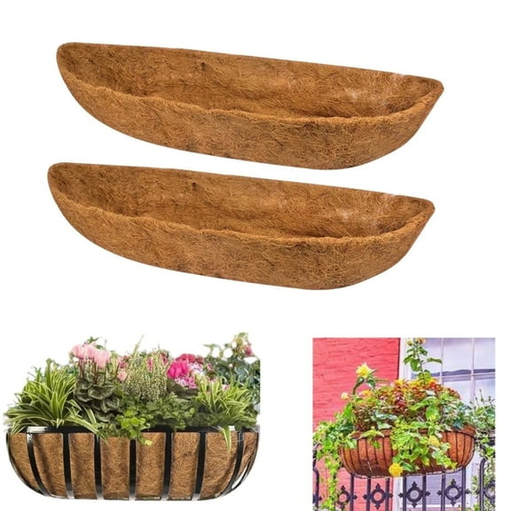 Coco Liners for Planters, 30in Coconut Liner for Hanging Basket, Coconut Fiber Liners, Trough Basket Liner for Planters Flowers Outdoor Plants, 2Pcs