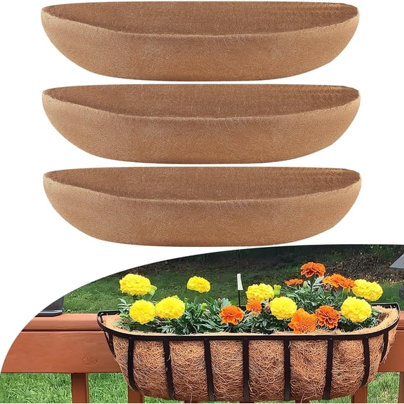 Coco Liners for Planters 36 Inch, 3 Pack Trough Window Box Liners, Coconut Fiber Liners for Planters Flower Baskets Garden Outdoor Plants