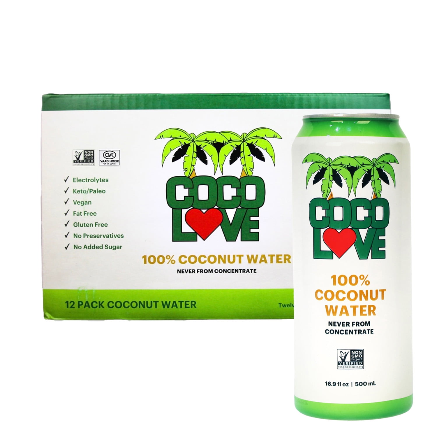 Coco Love Coconut Water, 16.9 fl oz, 12 Pack Count, Liquids